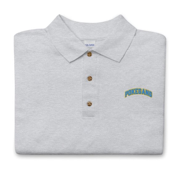 PokeGang Men's Gray Short Sleeve Button Up Embroidery Polo Golf Shirt Size S - Picture 1 of 2